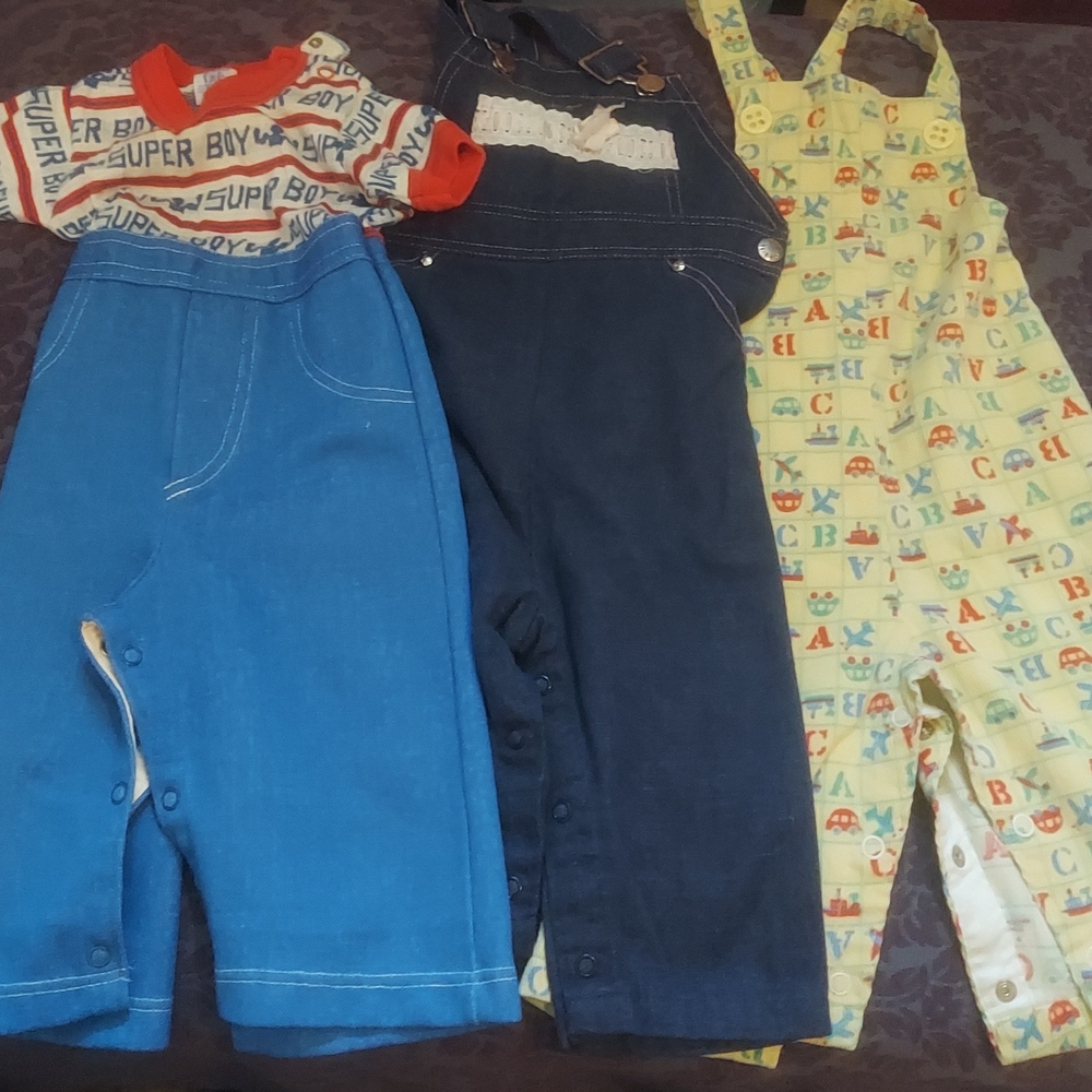 Vintage Denim and Courduroy Baby Overalls Set